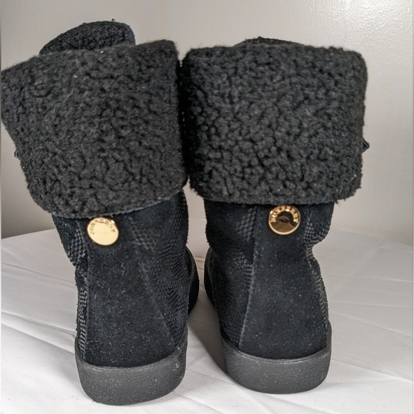 BURBERRY Girls Check Suede Leather Zip Black Winter Boots New W/O Tags Size 23 - Picture 5 of 9